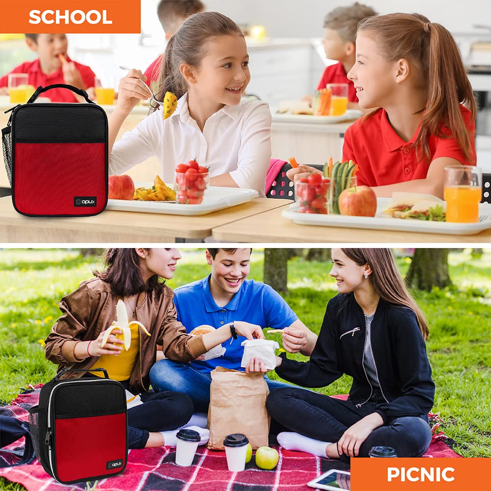 opux premium insulated lunch box red compact size, fits in bags easily