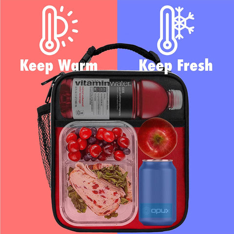 opux premium insulated lunch box red side pocket, convenient utensil storage