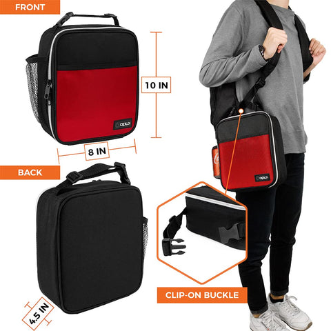 opux premium insulated lunch box red top handle, easy backpack attachment