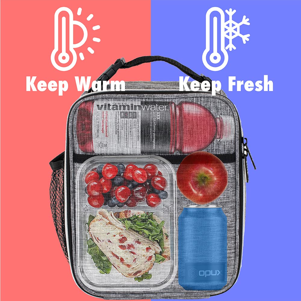 Opux lunch box side water bottle pocket for on-the-go hydration