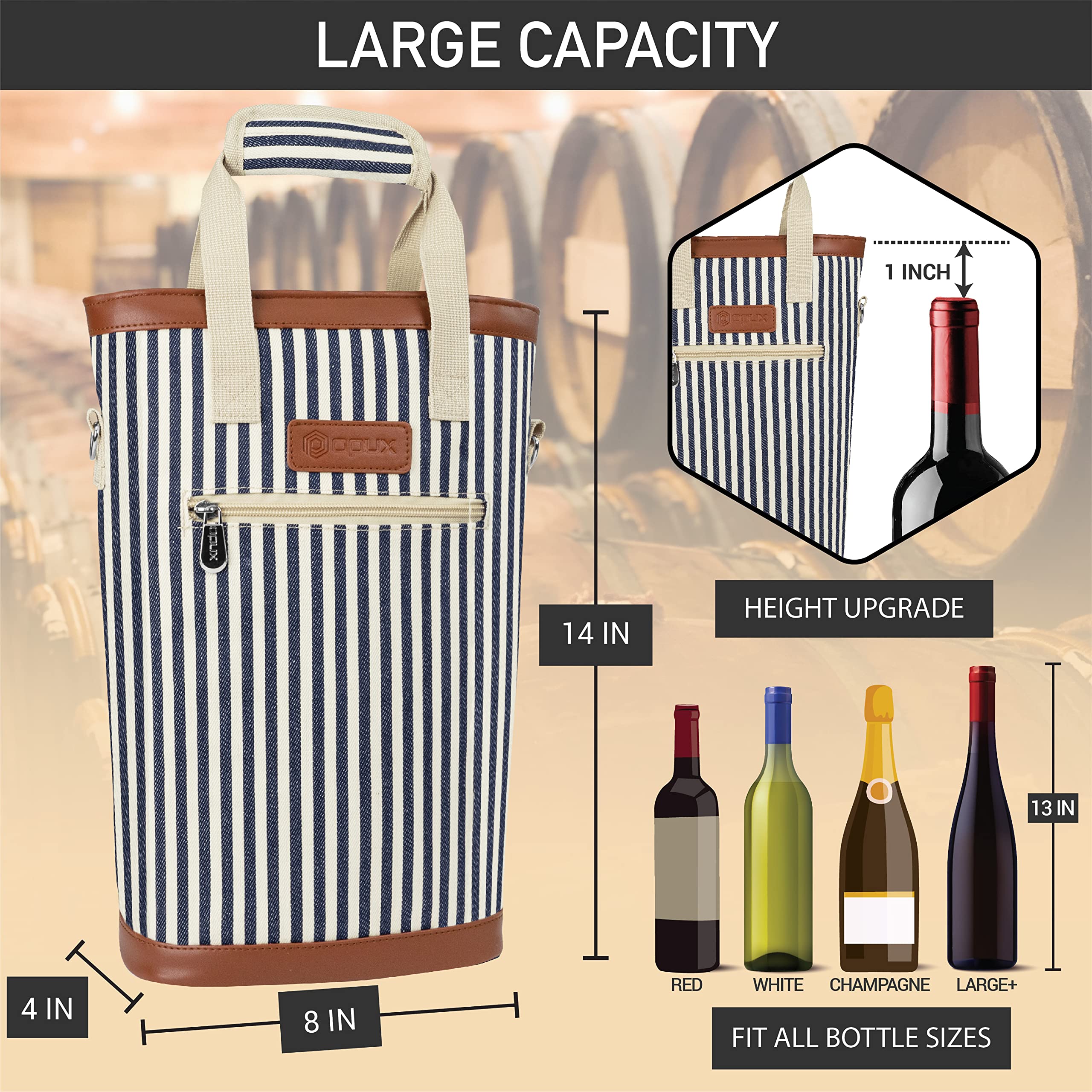 OPUX protective wine bottle purse cushions bottles for travel and BYOB.