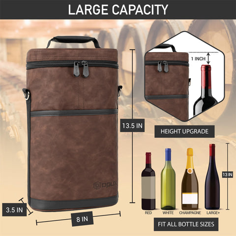 OPUX protective wine bottle purse with padding protects bottles during travel.