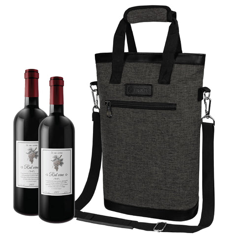 OPUX two-bottle wine tote in side view highlighting dual capacity for travel.