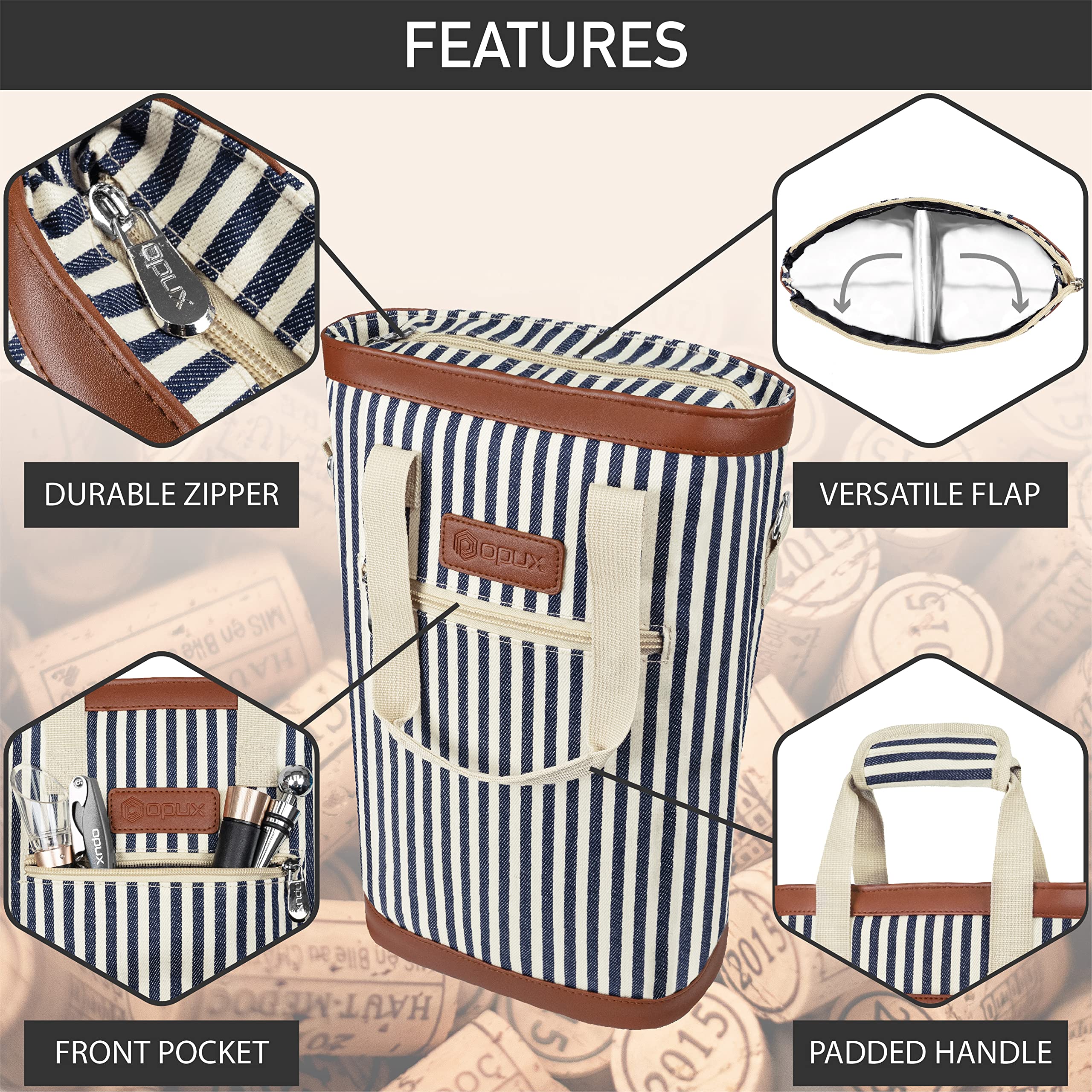 OPUX navy stripes wine gift accessory perfect for wine lovers.