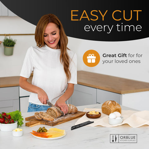 One-piece stainless steel Orblue bread knife design built to last