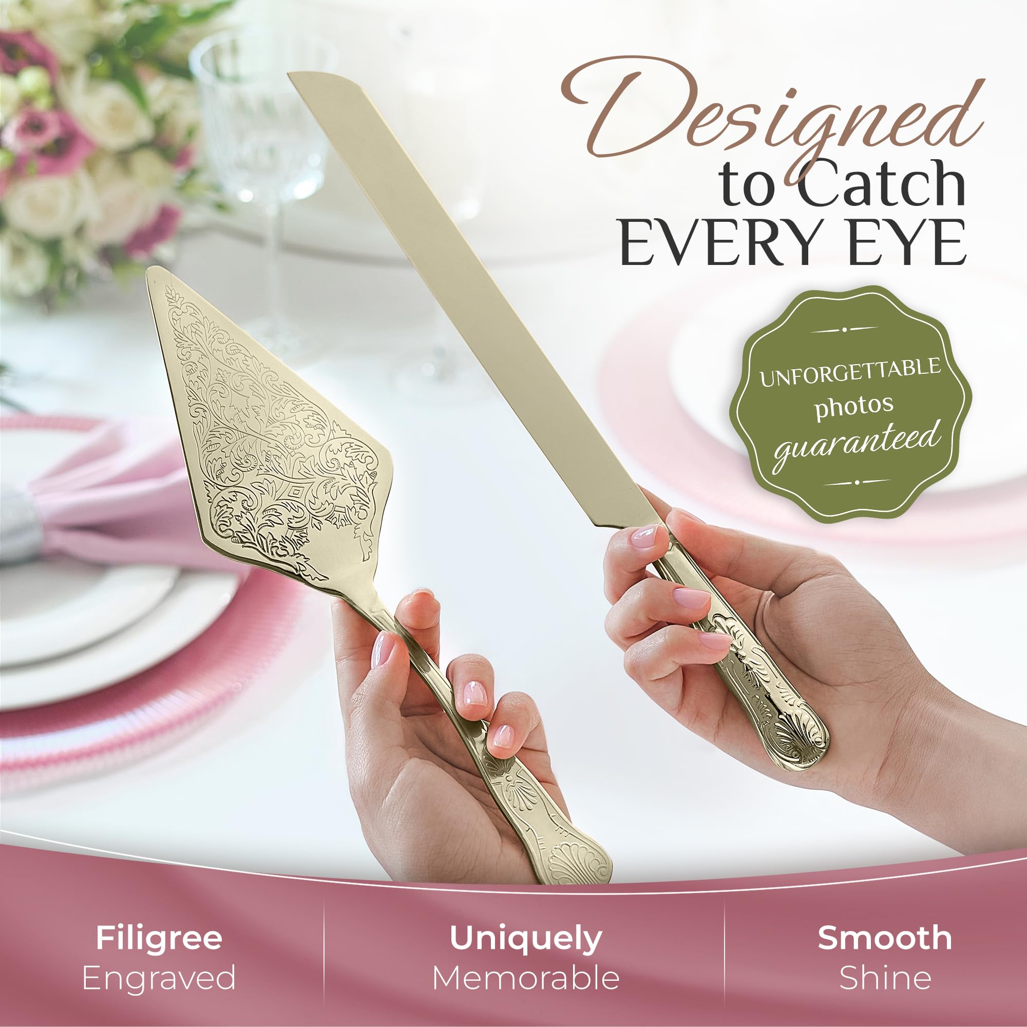 Orblue wedding cake server sleek-handle detail for comfortable serving