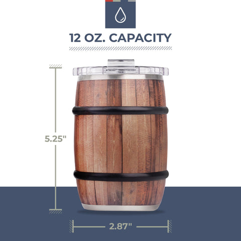ORCA Barrel 12oz spill-proof lid keeps beverages secure during travel.