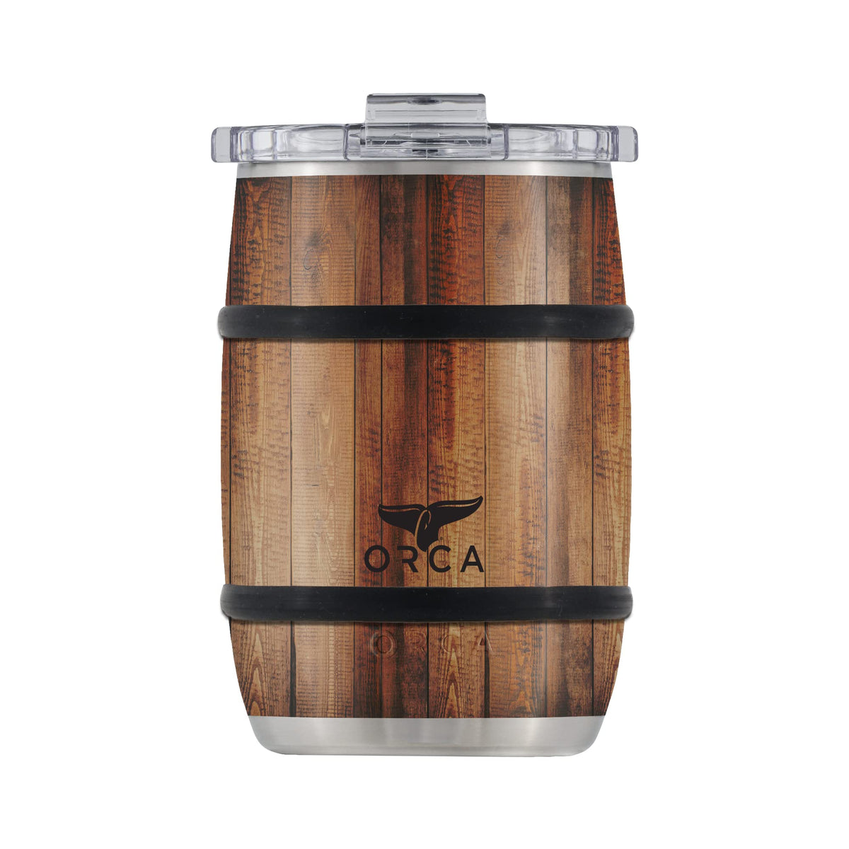 ORCA Barrel 12oz wood grain finish enhances grip and style for everyday drinks.