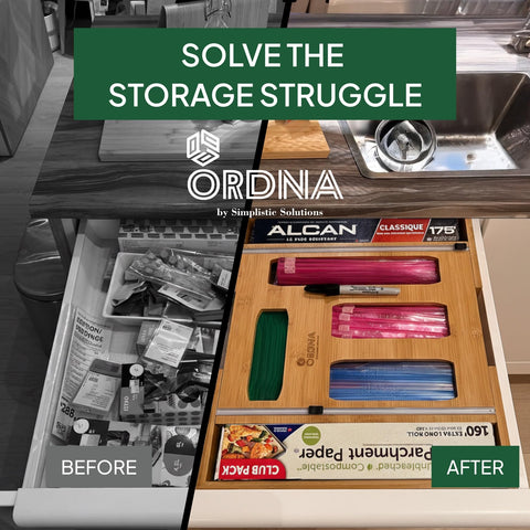 Ordna fits snack to gallon bags for versatile kitchen organization.