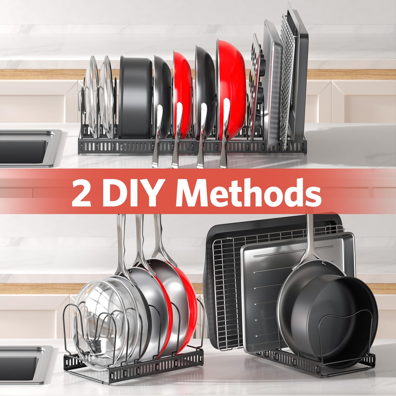 ORDORA cutting-board holder doubles as lid and tray storage.