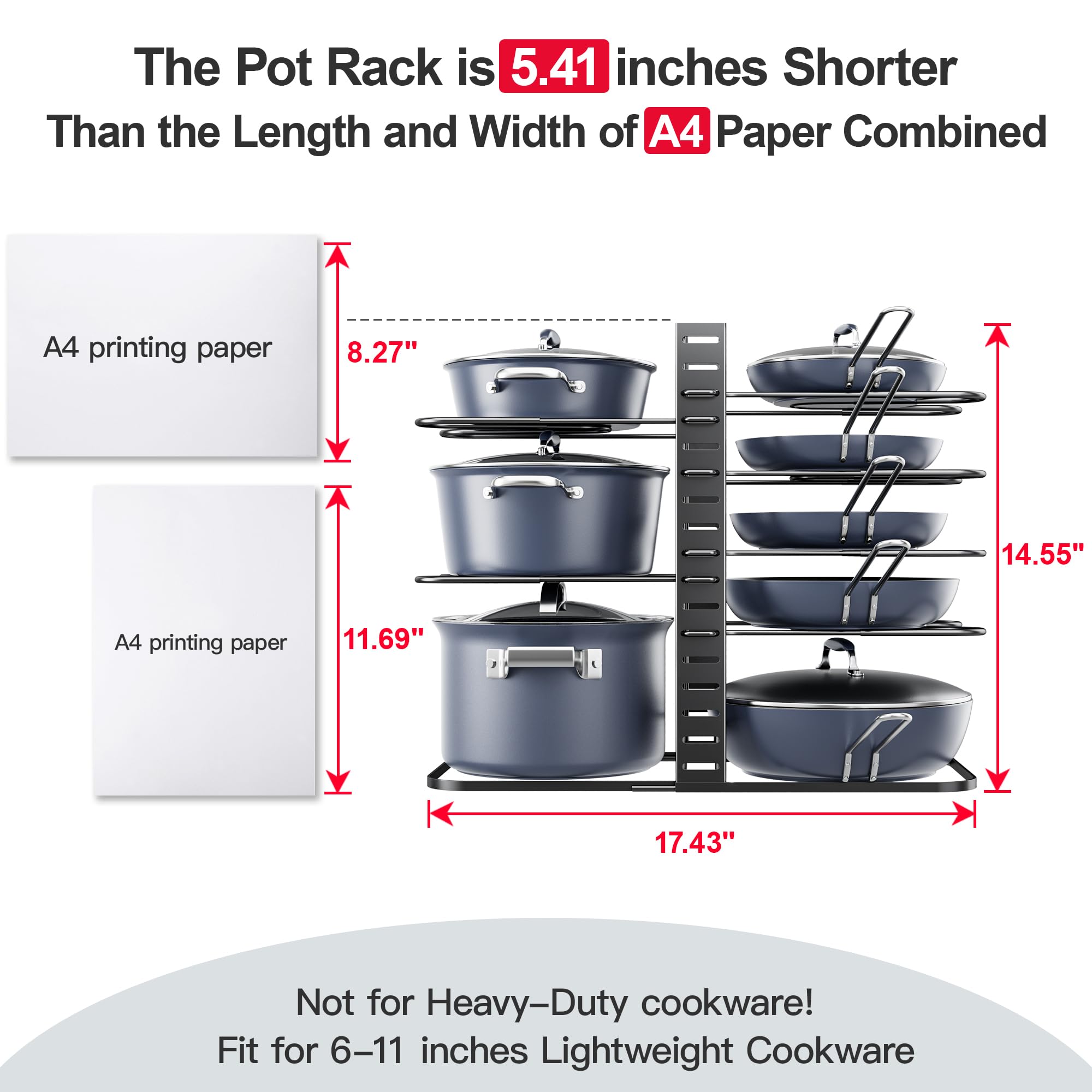 ORDORA eight-tier rack displaying pots and lids within reach