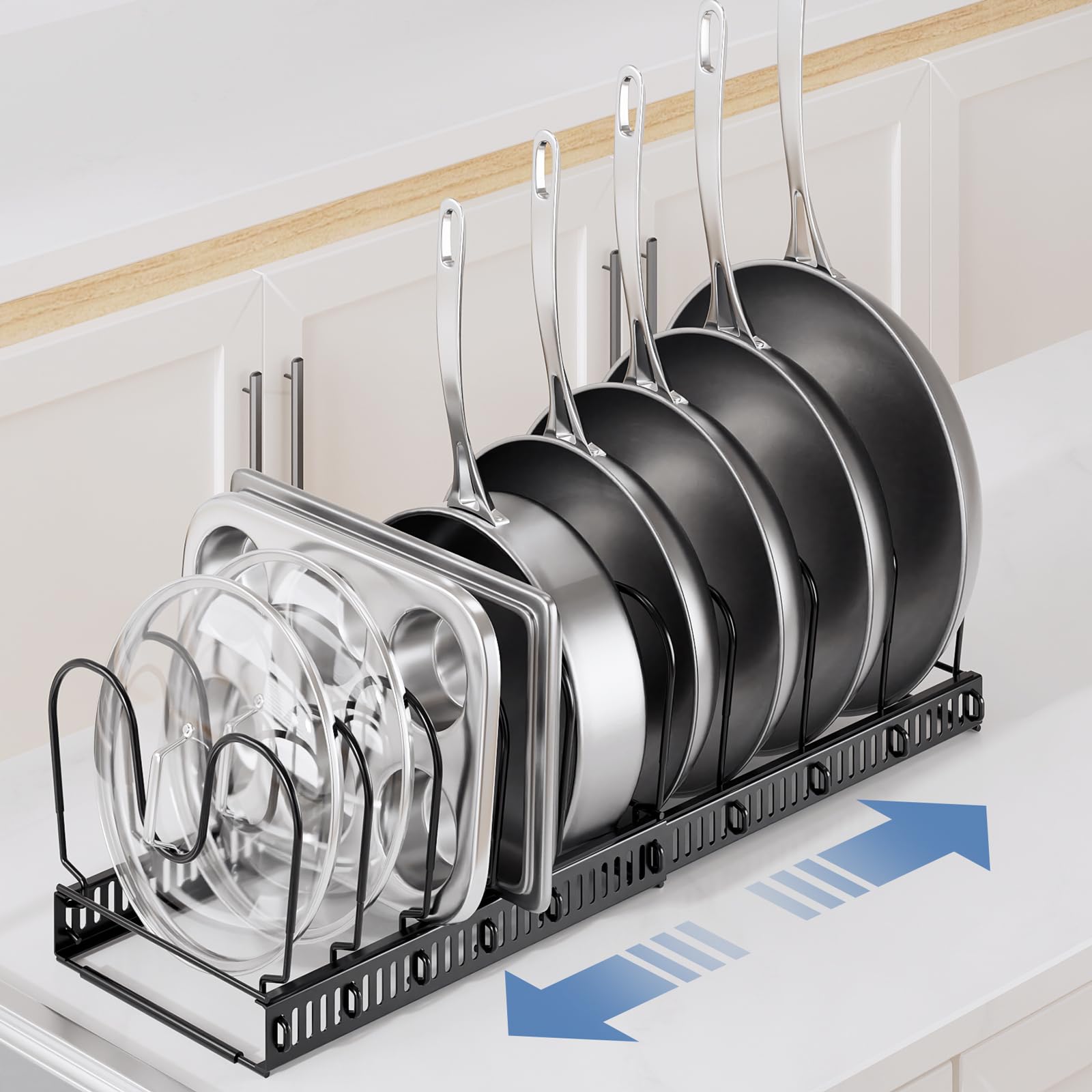 ORDORA pot lid organizer with 10 dividers for upright lids