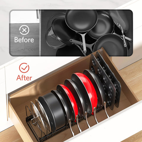 ORDORA 2-in-1 pan rack expands cabinet storage space.