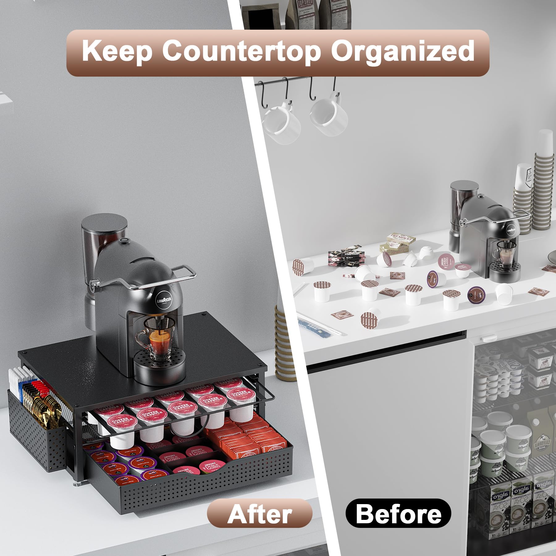 ORDROLL K Cup Holder under-counter fit saves counter space.