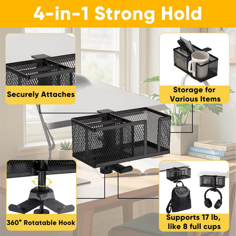 OrgaFocus under-desk cup holder with sturdy clamp supporting spills-free sipping