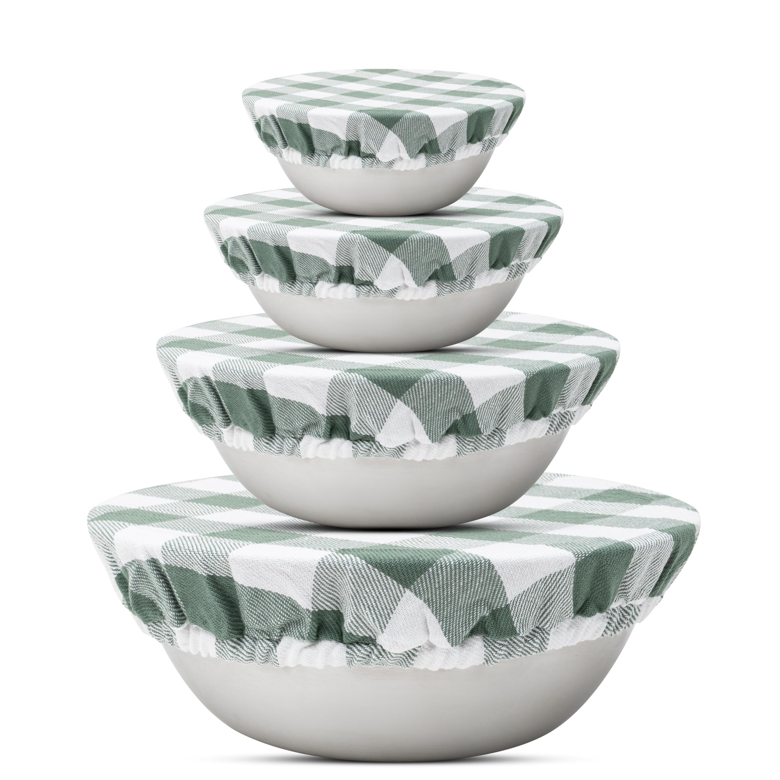 Organic Cotton Mart Sage Green cloth bowl cover for four sizes keeps bowls fresh.