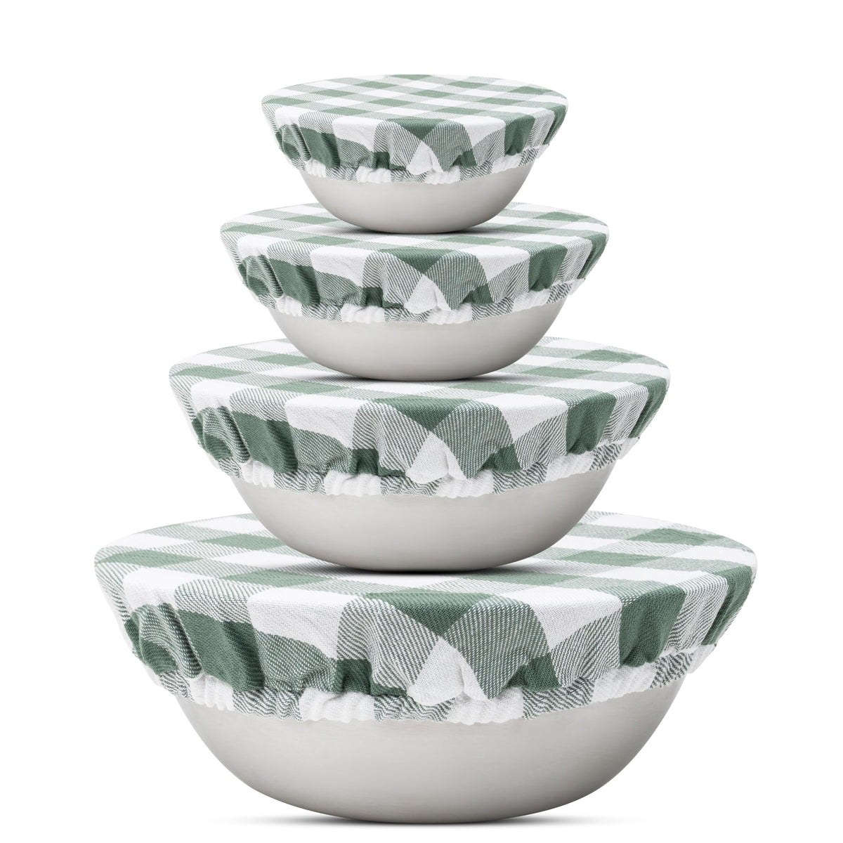 Organic Cotton Mart Sage Green cloth bowl cover for four sizes keeps bowls fresh.