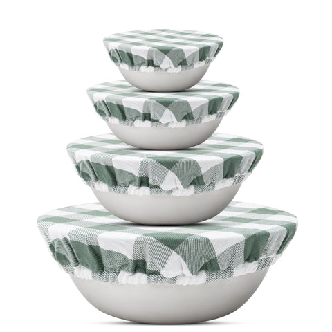 Organic Cotton Mart Sage Green cloth bowl cover for four sizes keeps bowls fresh.