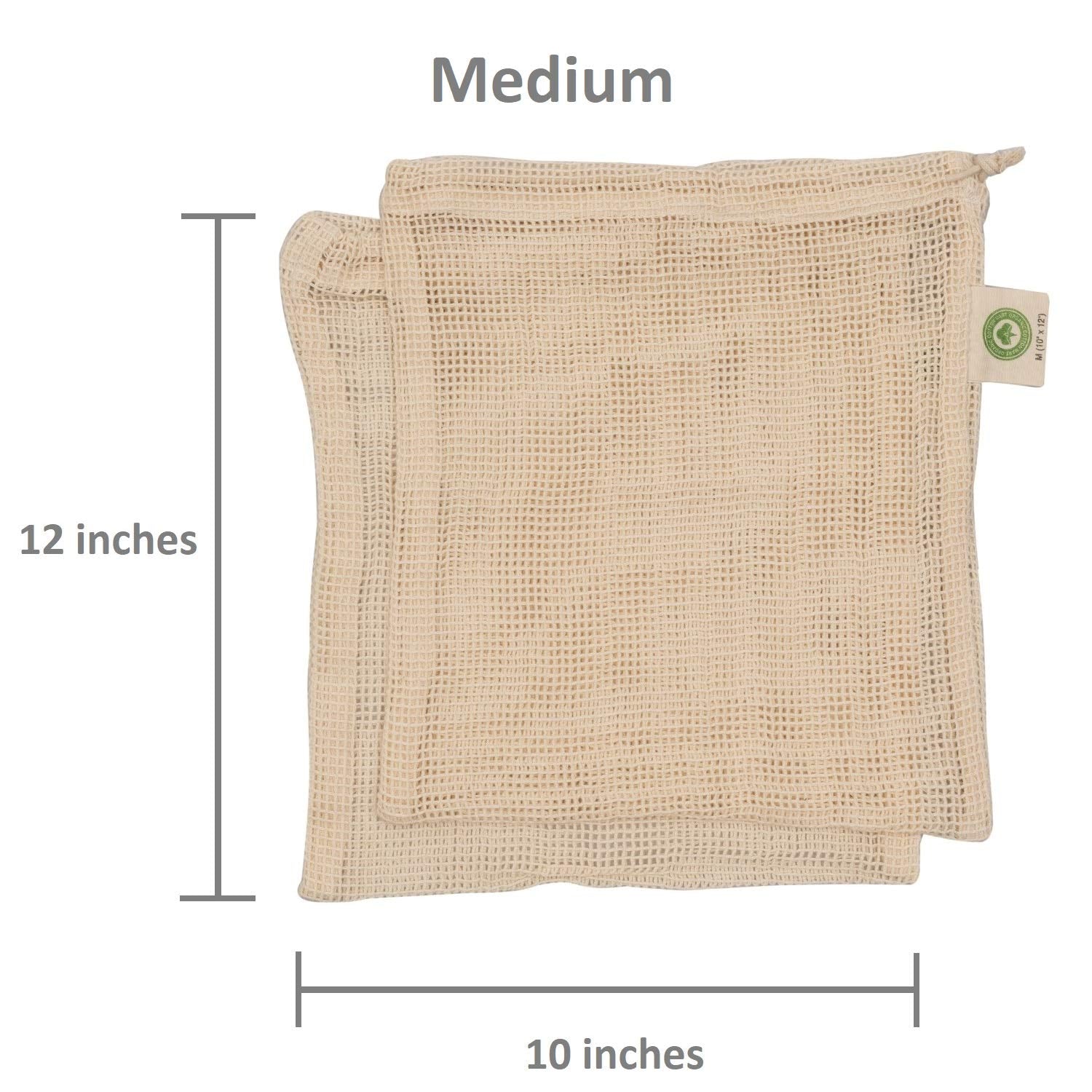 Organic Cotton Mart bags in use with fresh fruits and vegetables.