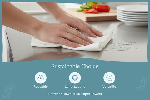 Organic Cotton Mart towels being washed and reused, illustrating long-lasting quality.