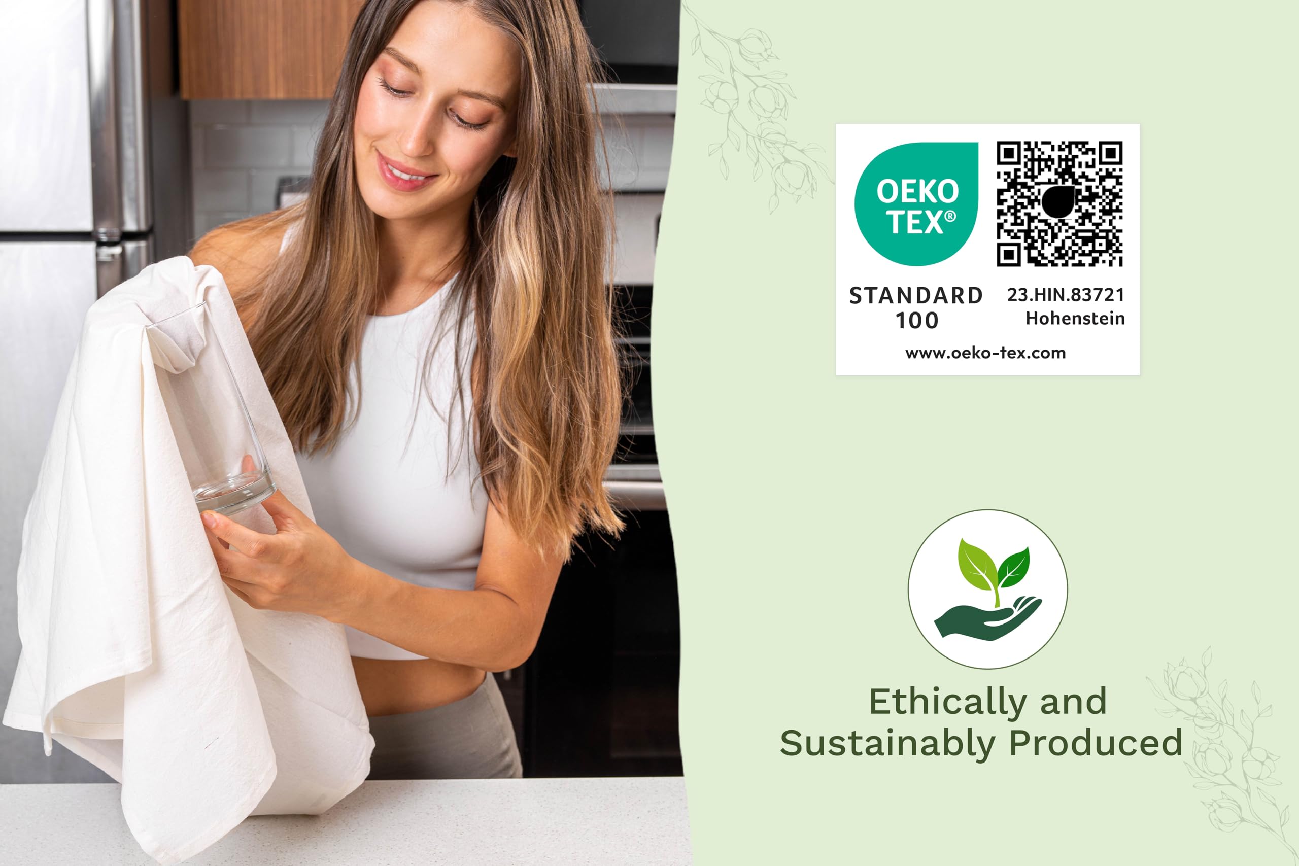 Organic Cotton Mart flour sack towels in kitchen, ideal as zero-waste alternative.
