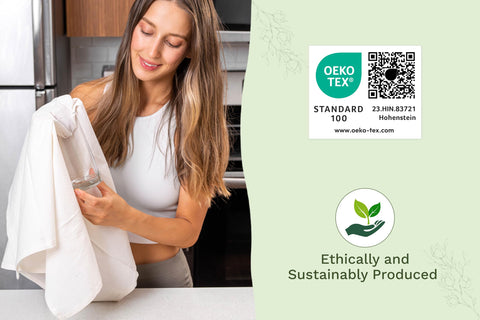 Organic Cotton Mart flour sack towels in kitchen, ideal as zero-waste alternative.