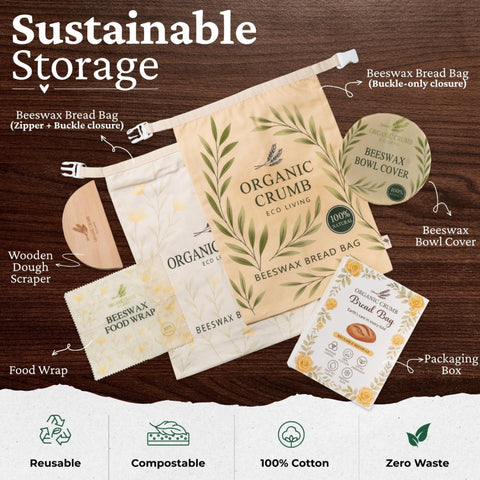 Organic Crumb beeswax wrap keeps produce fresh and reduces waste.