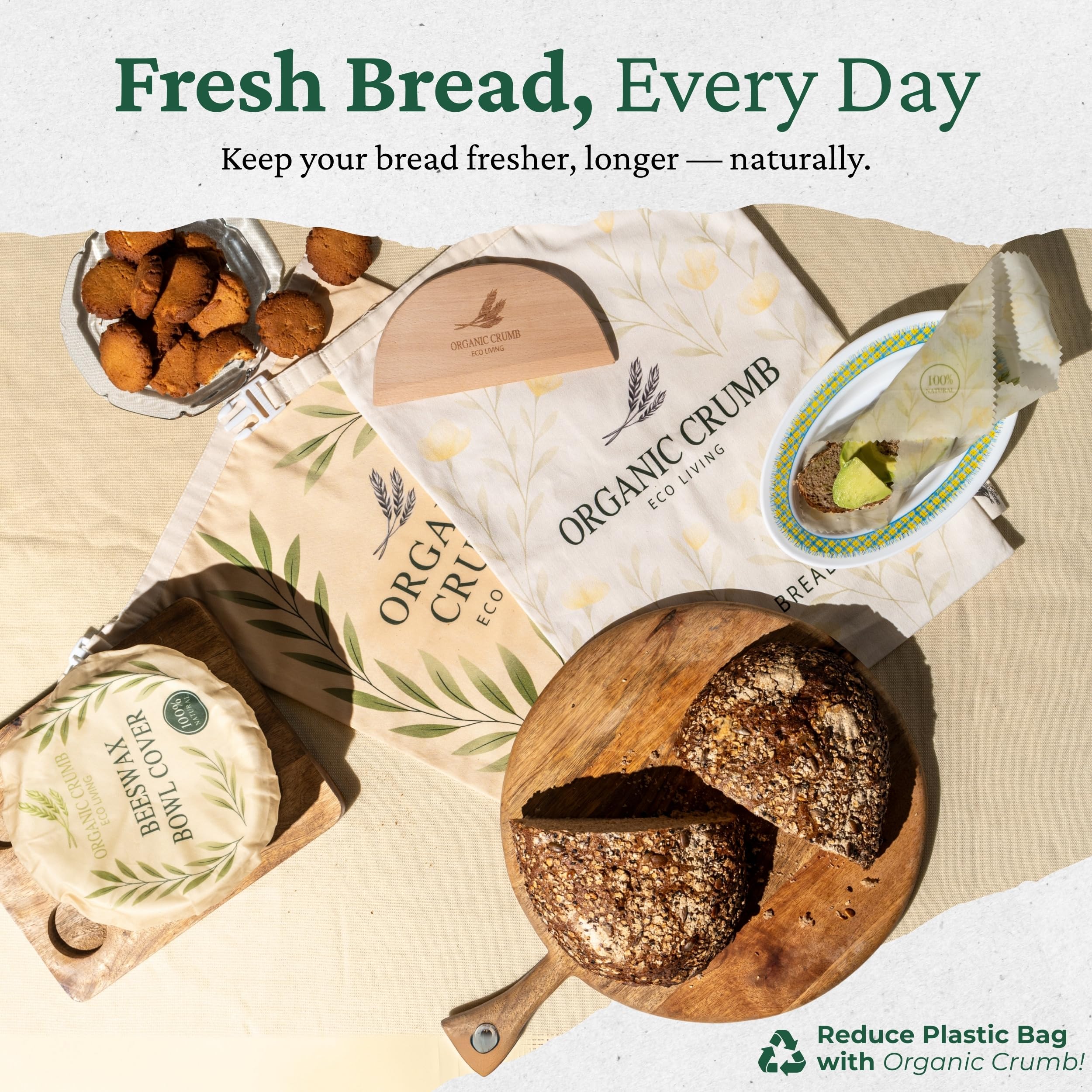 Organic Crumb reusable bread bags for versatile kitchen storage.