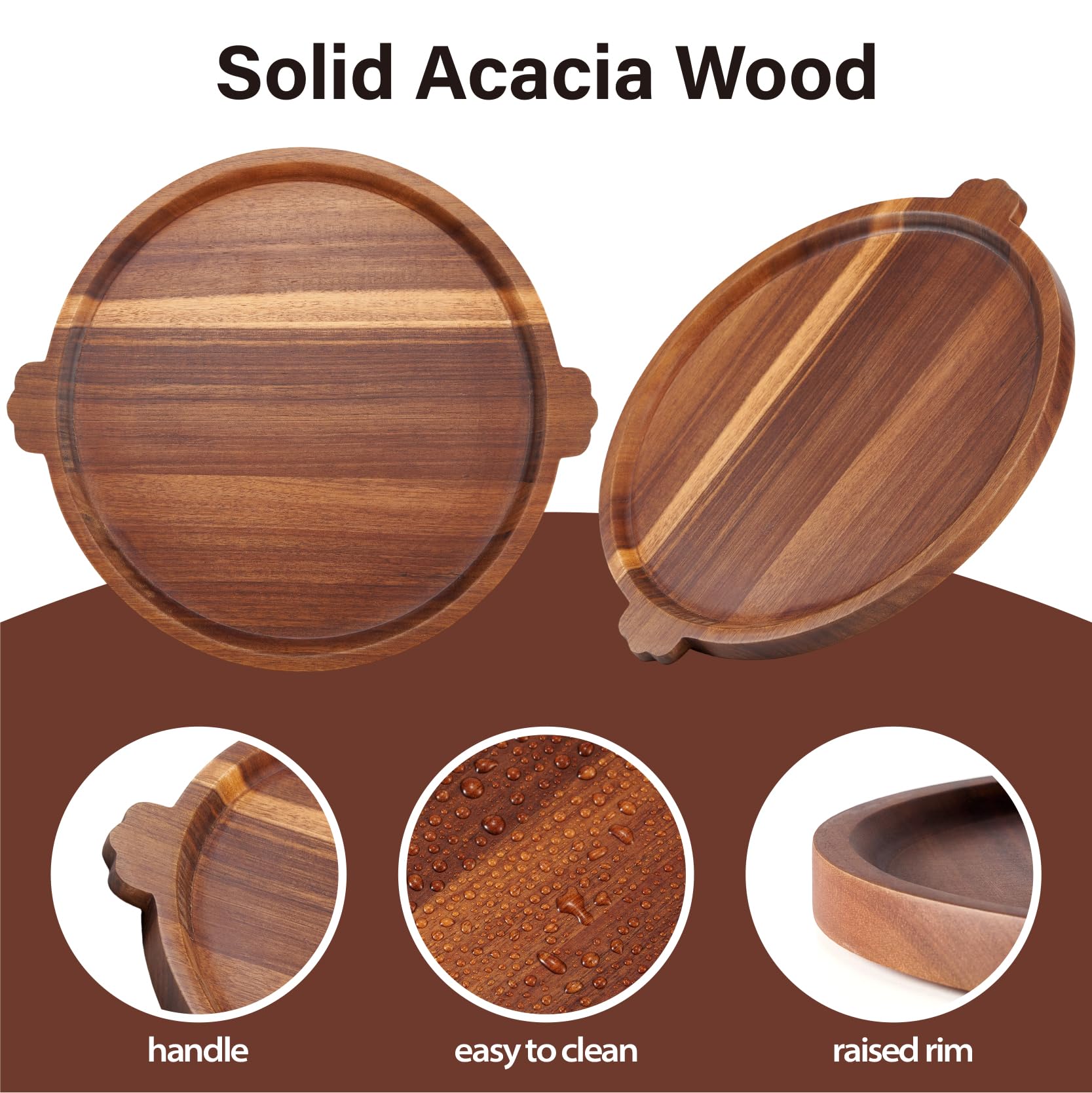 OrganicVilo Acacia wood serving tray with handles ideal for snacks.