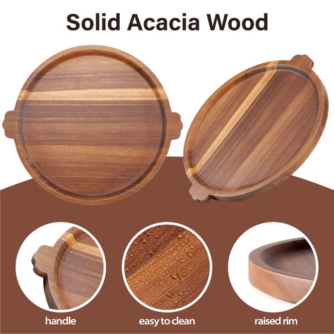 OrganicVilo Acacia wood serving tray with handles ideal for snacks.