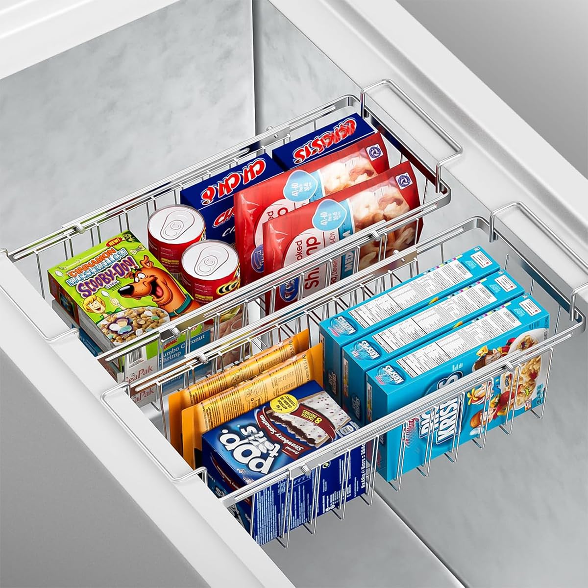 Orgneas Freezer Baskets stainless steel construction highlights durability and easy maintenance.