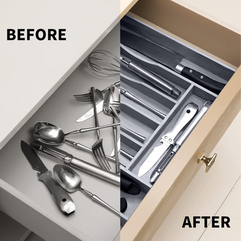 Oridom bamboo drawer organizer grey inside drawer for flatware