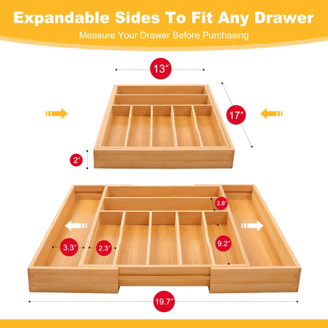 Oridom bamboo drawer organizer dividers 7-9 slots help separate cutlery and tools.
