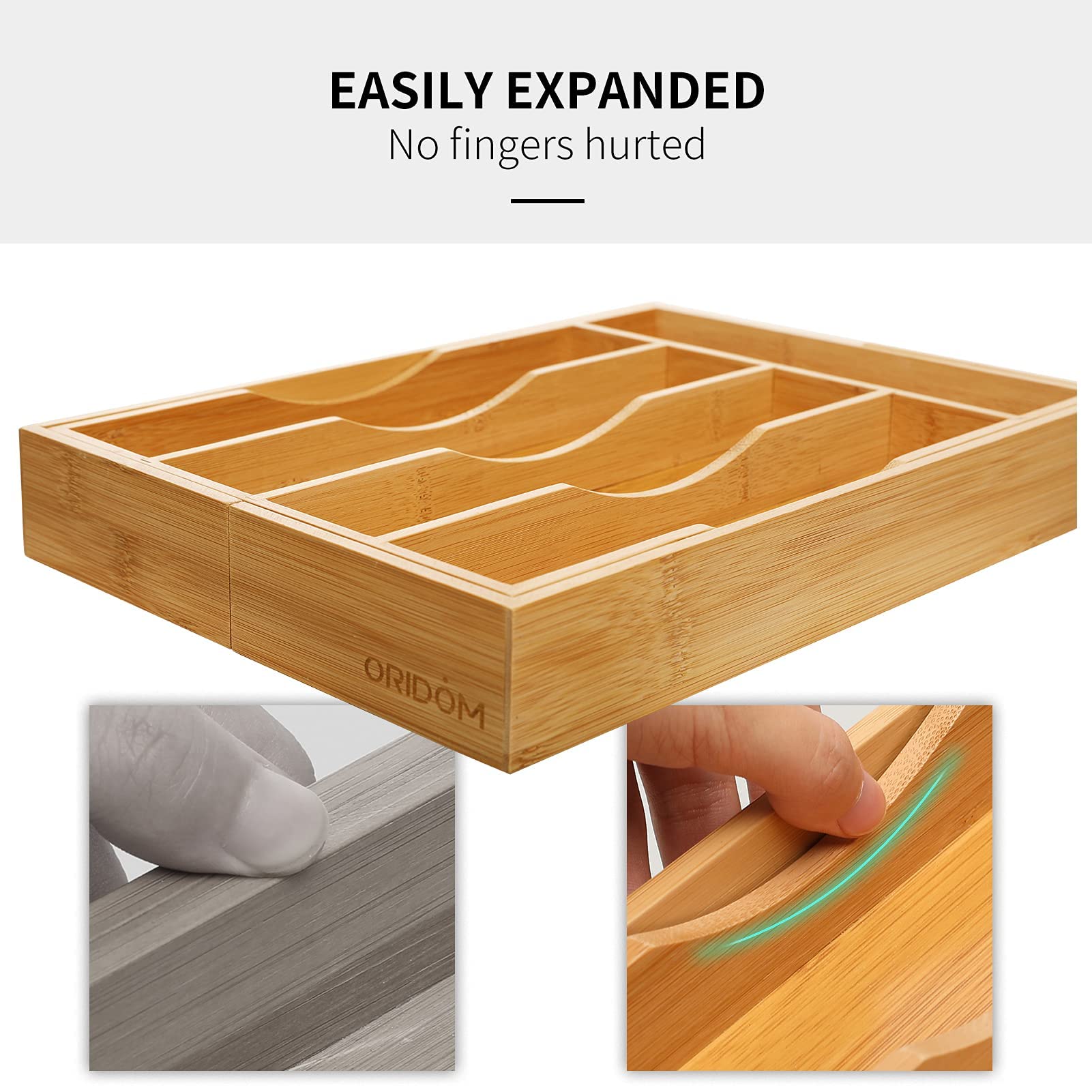Oridom expandable bamboo drawer organizer natural bamboo finish adds warmth to drawers.