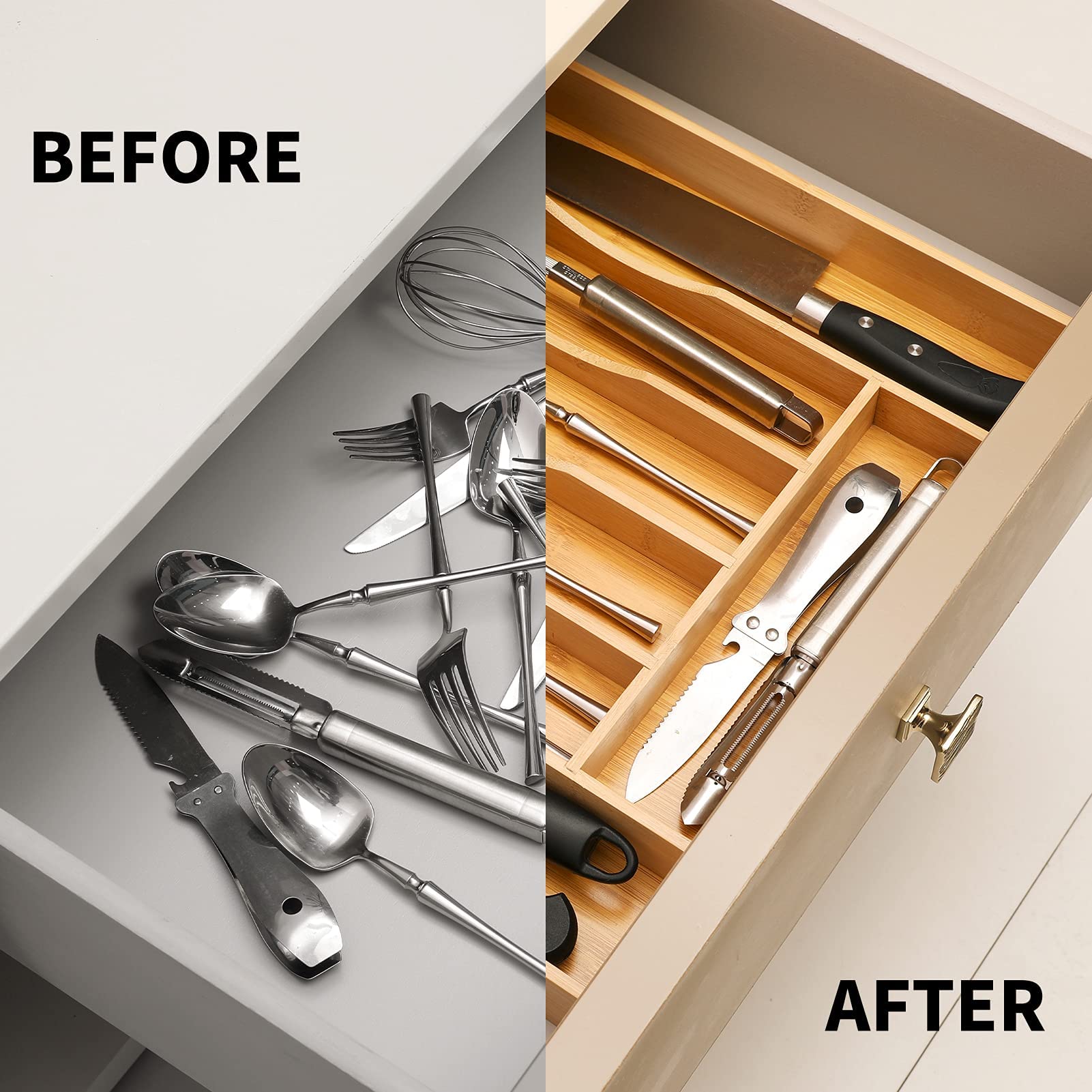 Oridom expandable bamboo drawer organizer smooth sliding rails ease daily use.