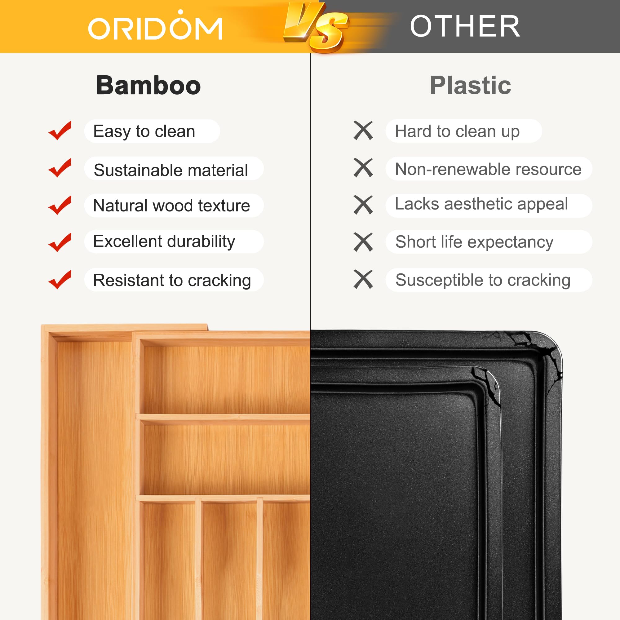 Oridom jewelry drawer organizer bamboo keeps necklaces and rings neatly accessible.