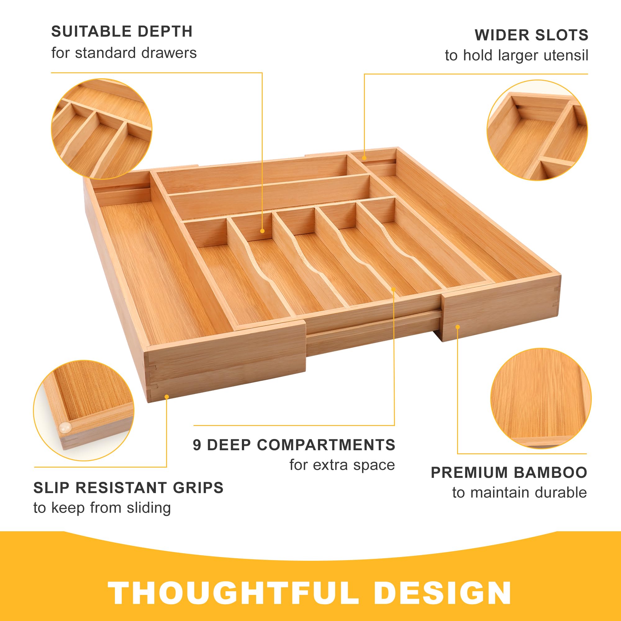 Oridom makeup drawer organizer bamboo keeps cosmetics and brushes tidy.