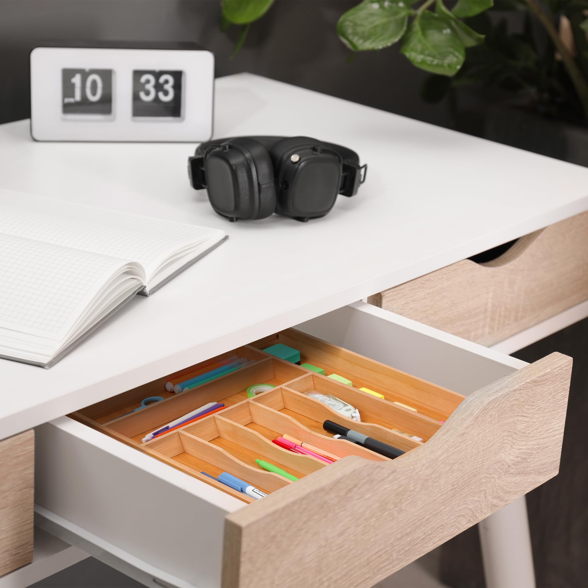Oridom water odor resistant bamboo organizer stays fresh in a busy kitchen.