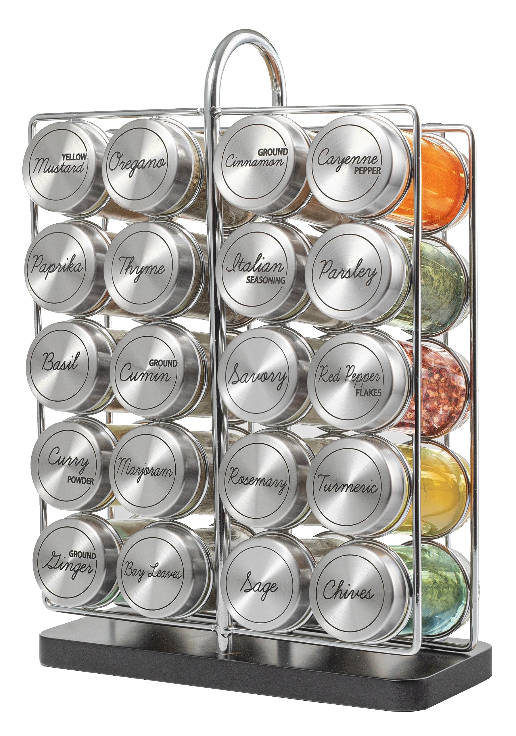 Orii 20-jar spice rack standing with organized jars for quick seasoning.