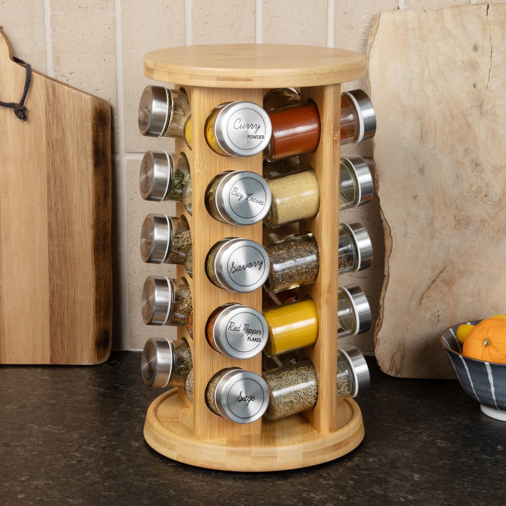Orii compact design keeps countertops tidy and spices within easy reach.