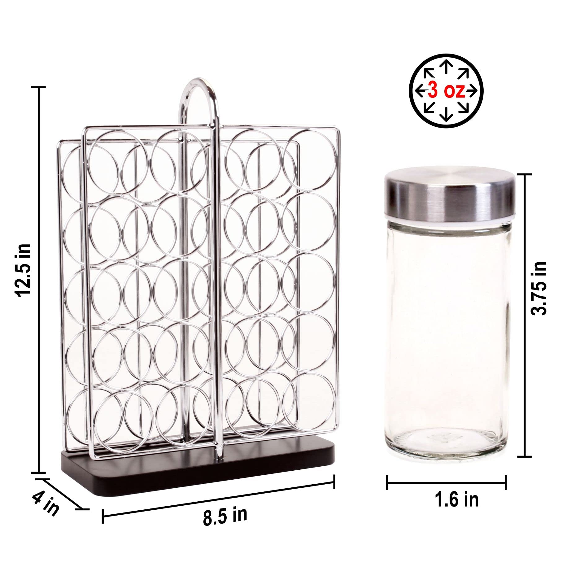 Orii modular spice rack that fits most standard jars for flexibility.