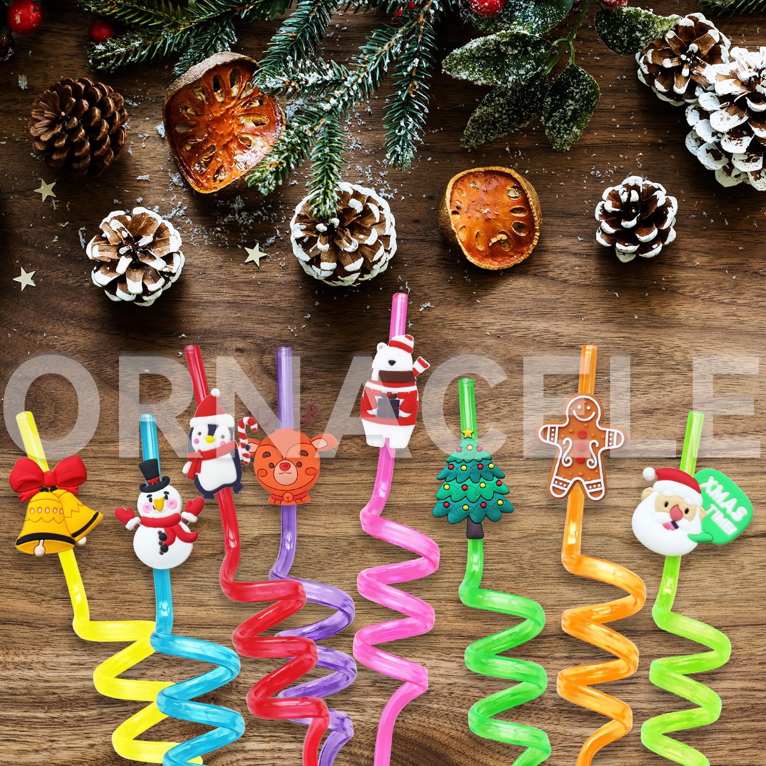 ORNACELE colorful eight-color straw set brightens any Christmas table