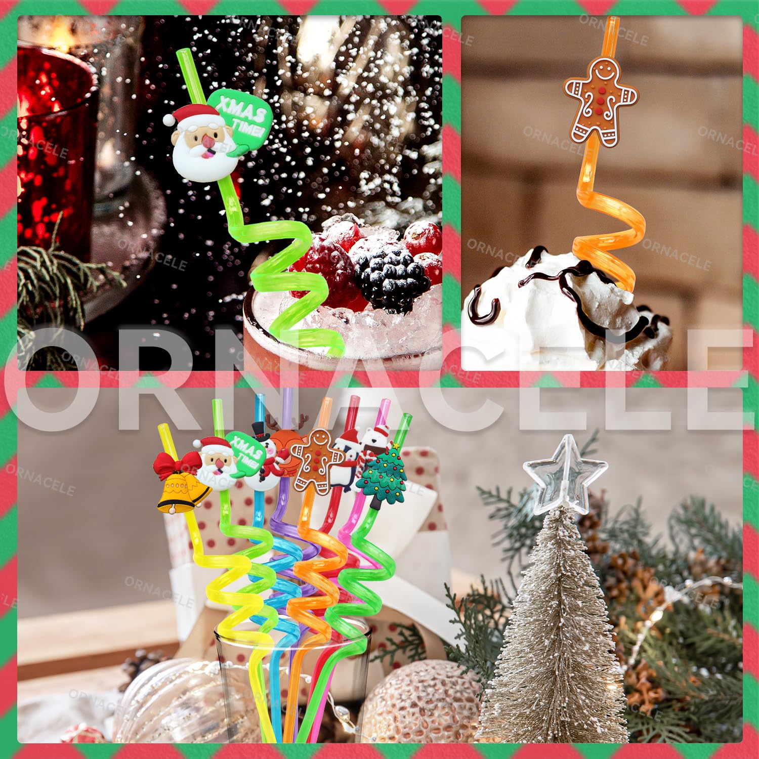 ORNACELE jingle-bell design straw for merry seasonal sips