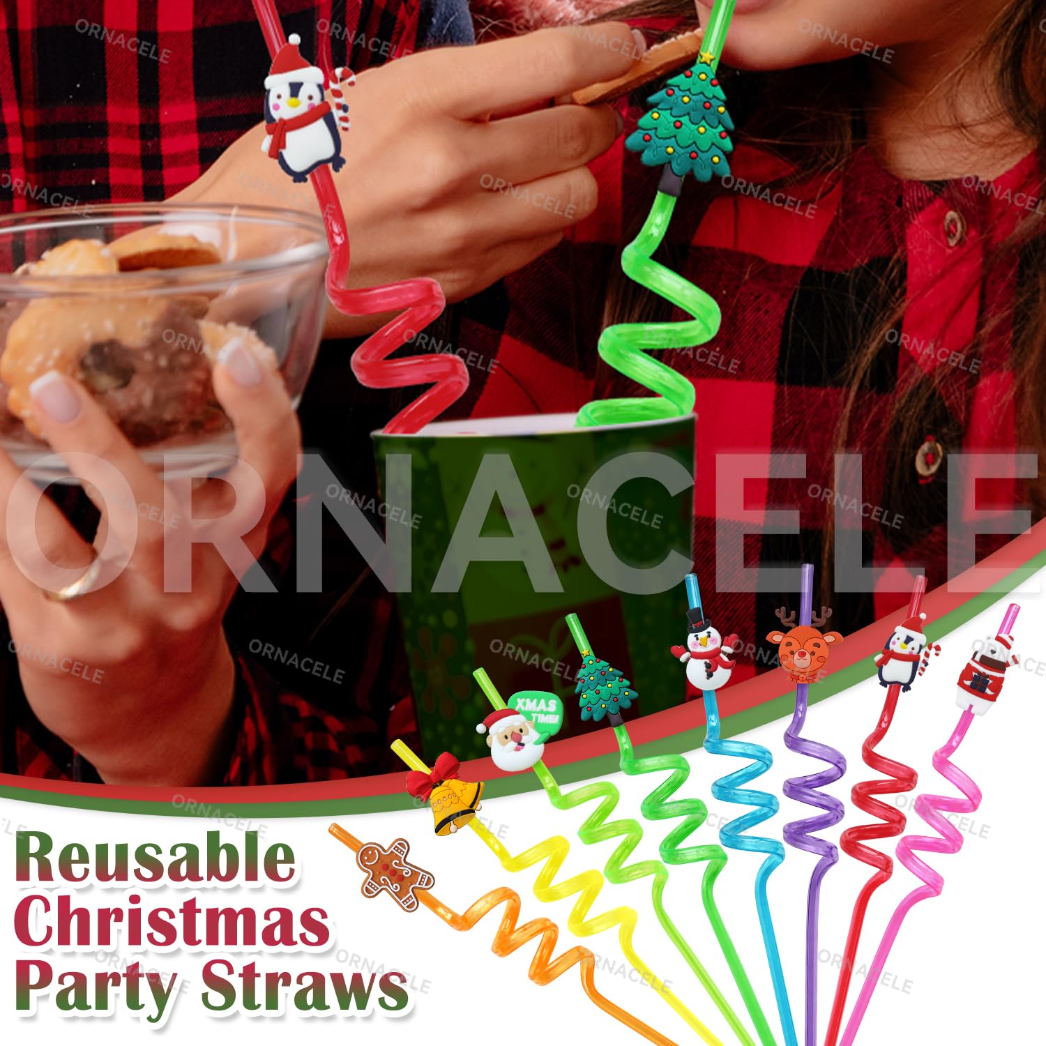 ORNACELE reindeer topper straw enhances party drinks with a cheerful vibe