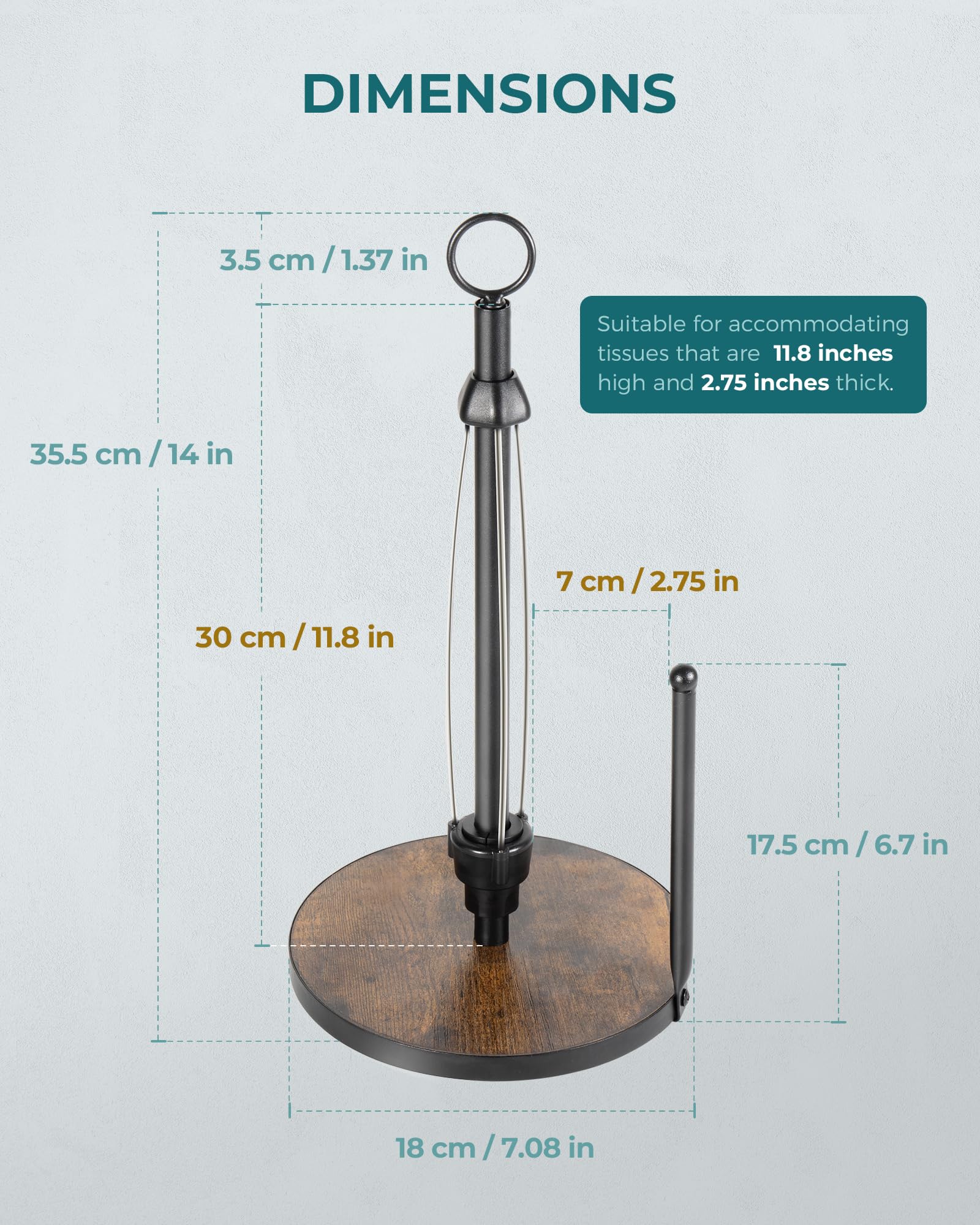 OROPY 11.2-inch height base fits standard and jumbo rolls for easy access.