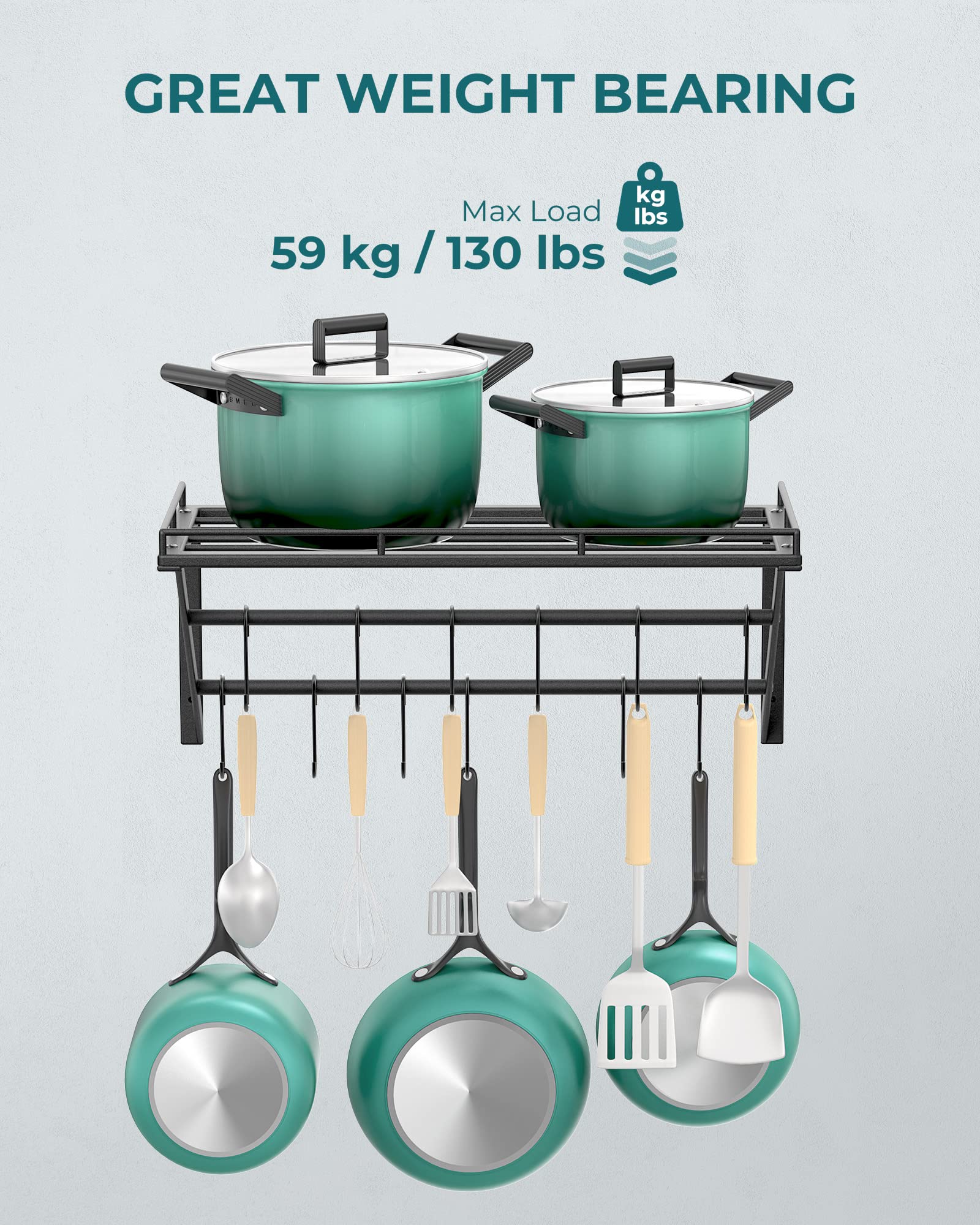 OROPY 12-hooks hanging rail offers flexible space for utensils and cookware