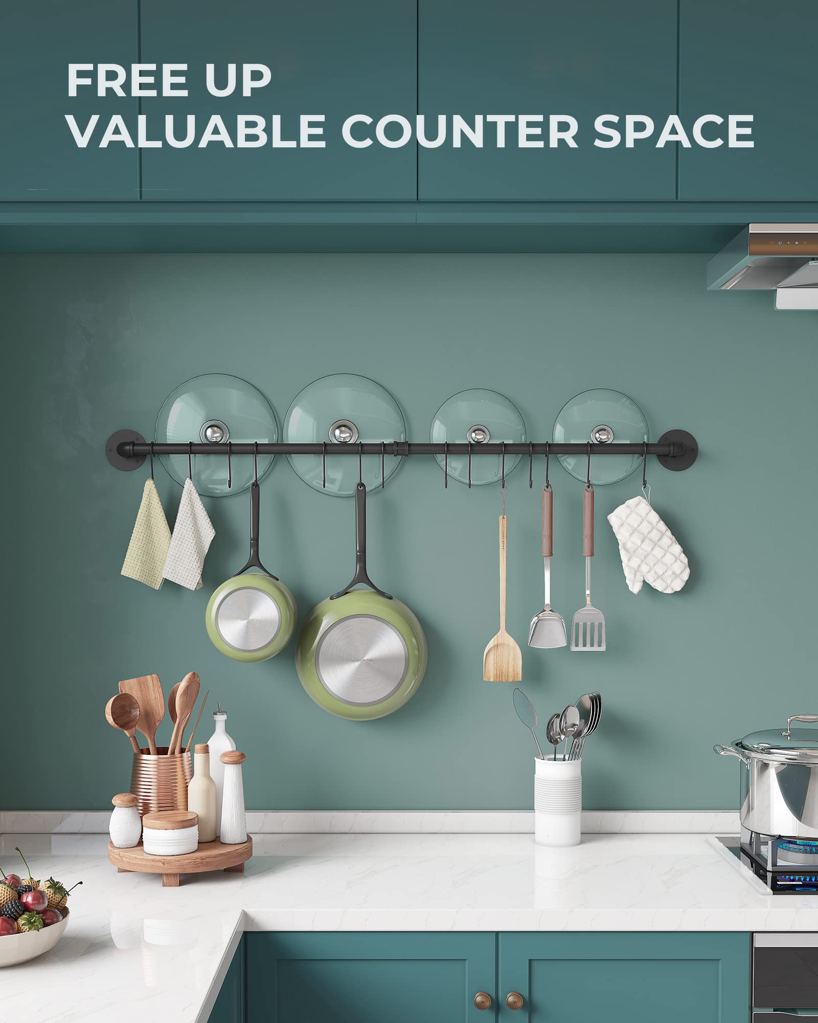 OROPY 14-hook utensil hanger keeps utensils within easy reach.