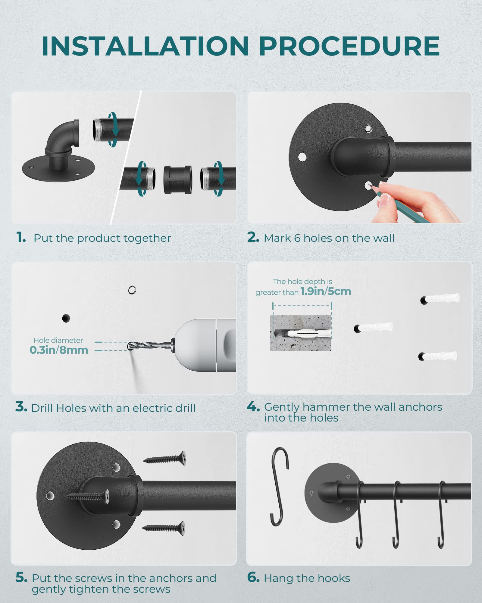 OROPY wall-mounted rack installs quickly with included hardware.