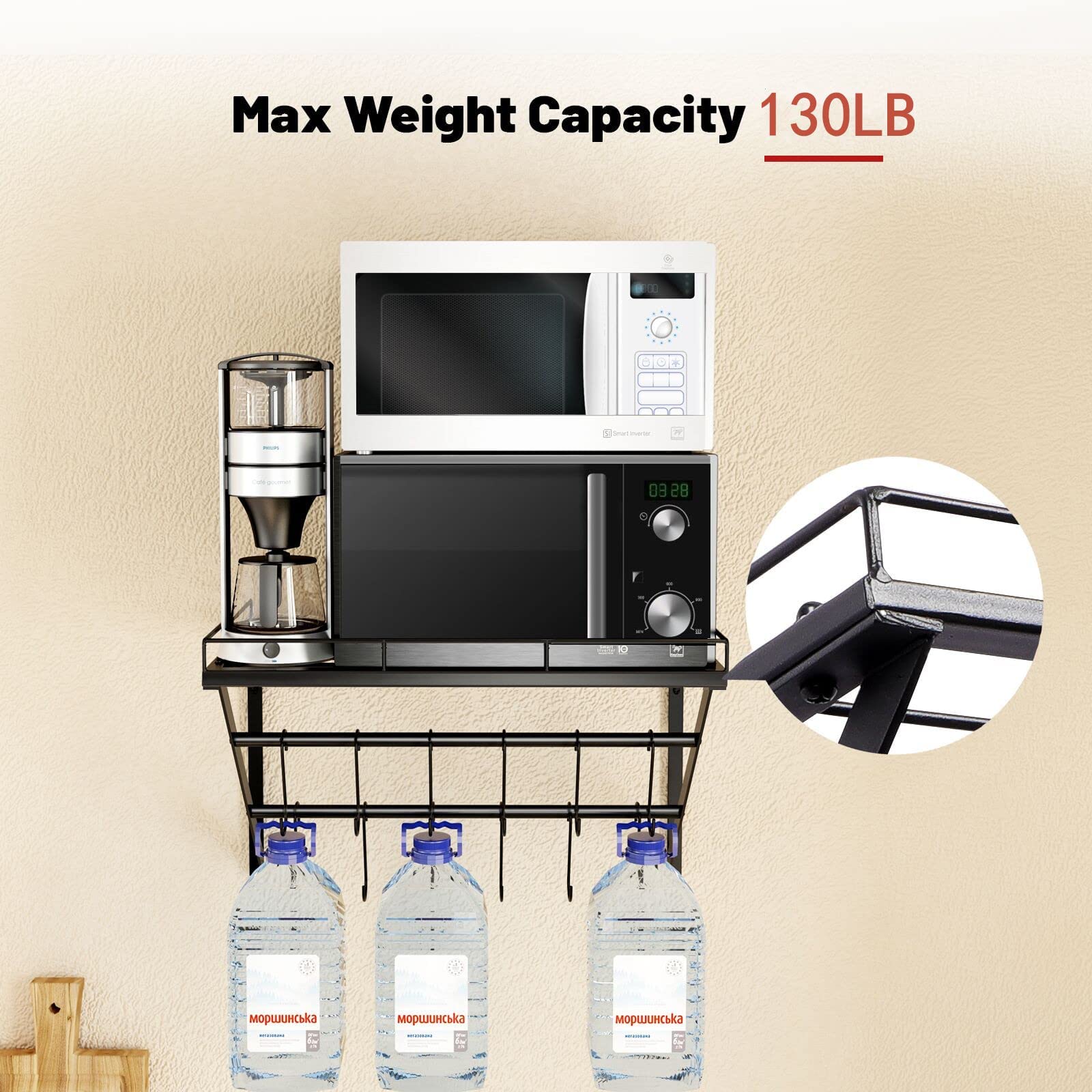 Rust-resistant powder-coated finish on the OROPY rack for durable kitchen storage.