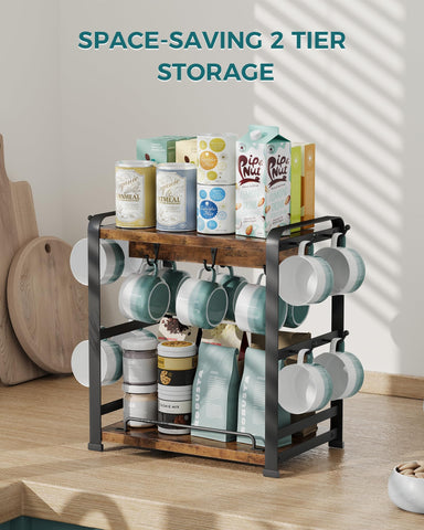 OROPY two-tier shelf holding filters, cups, and accessories within reach